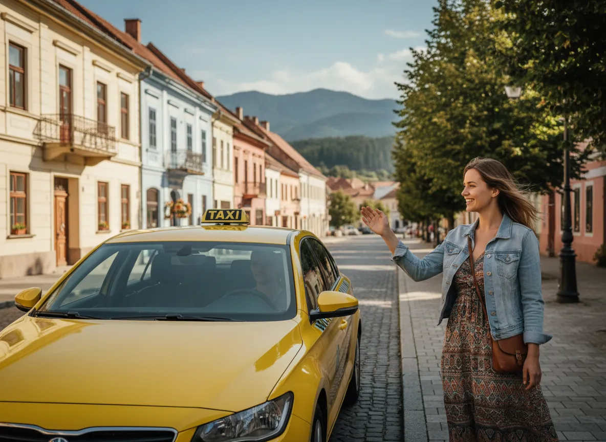 Clientă care oprește un taxi Juxi